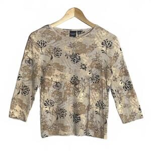 Sonoma Goods for Life Women’s Floral Knit Top Beige Brown 3/4 Sleeve Small Boho